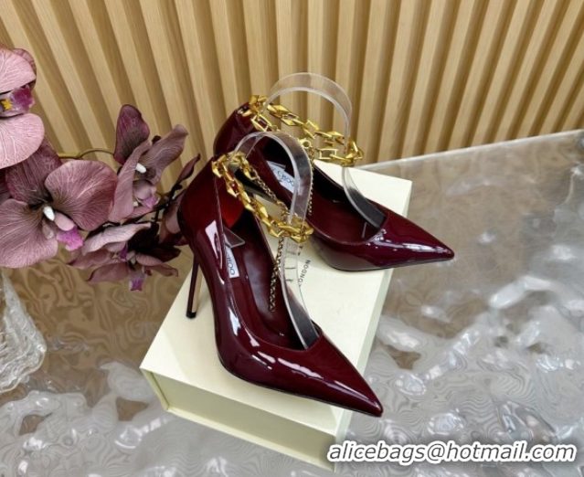 Classic Hot Jimmy Choo Patent Leather Heel Sandals 10cm with Chain Strap JC020702 Burgundy 2026