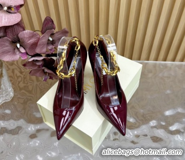 Classic Hot Jimmy Choo Patent Leather Heel Sandals 10cm with Chain Strap JC020702 Burgundy 2026