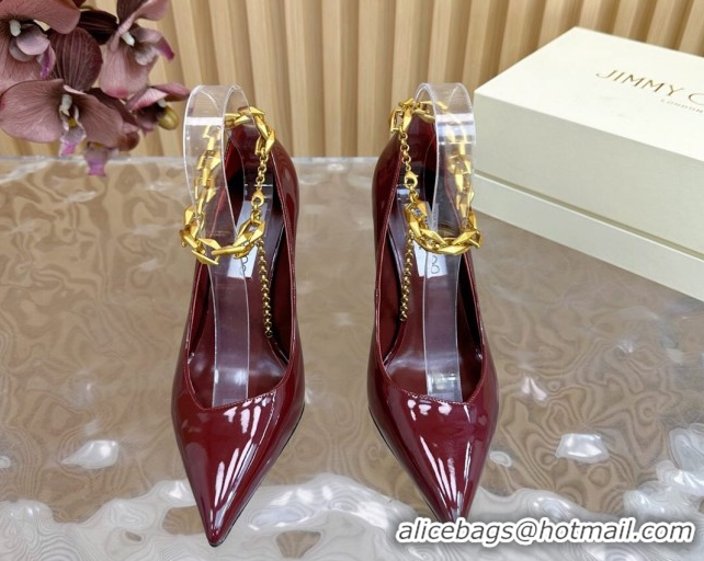 Classic Hot Jimmy Choo Patent Leather Heel Sandals 10cm with Chain Strap JC020702 Burgundy 2026