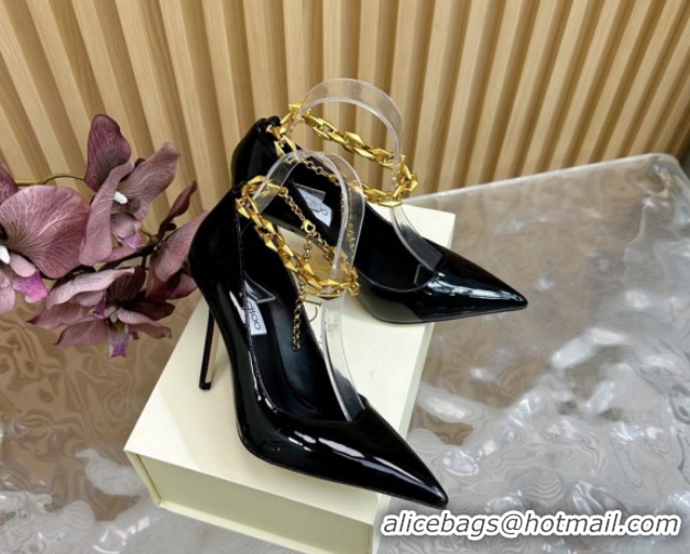 Unique Style Jimmy Choo Patent Leather Heel Sandals 10cm with Chain Strap JC020702 Black 2026