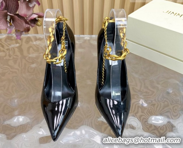 Unique Style Jimmy Choo Patent Leather Heel Sandals 10cm with Chain Strap JC020702 Black 2026