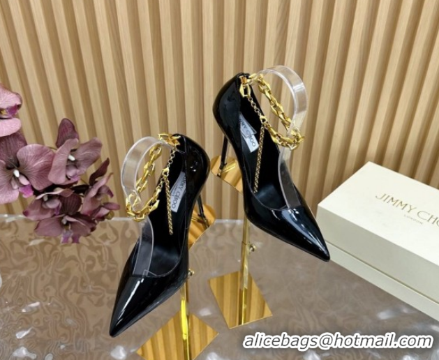 Unique Style Jimmy Choo Patent Leather Heel Sandals 10cm with Chain Strap JC020702 Black 2026