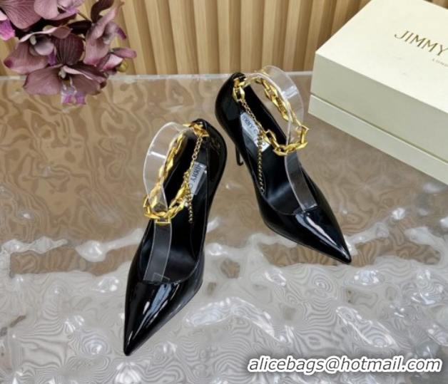 Unique Style Jimmy Choo Patent Leather Heel Sandals 10cm with Chain Strap JC020702 Black 2026