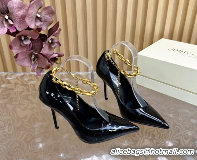 Unique Style Jimmy Choo Patent Leather Heel Sandals 10cm with Chain Strap JC020702 Black 2026