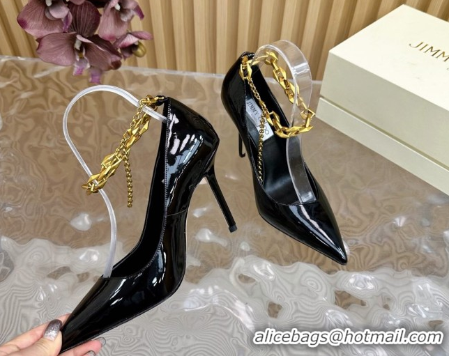 Unique Style Jimmy Choo Patent Leather Heel Sandals 10cm with Chain Strap JC020702 Black 2026