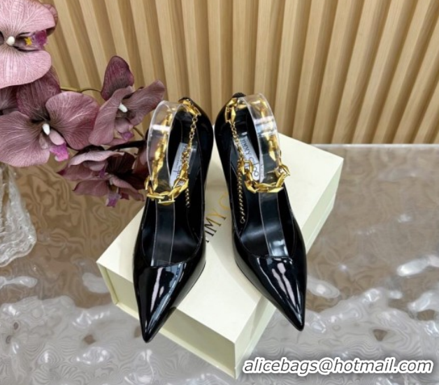 Unique Style Jimmy Choo Patent Leather Heel Sandals 10cm with Chain Strap JC020702 Black 2026