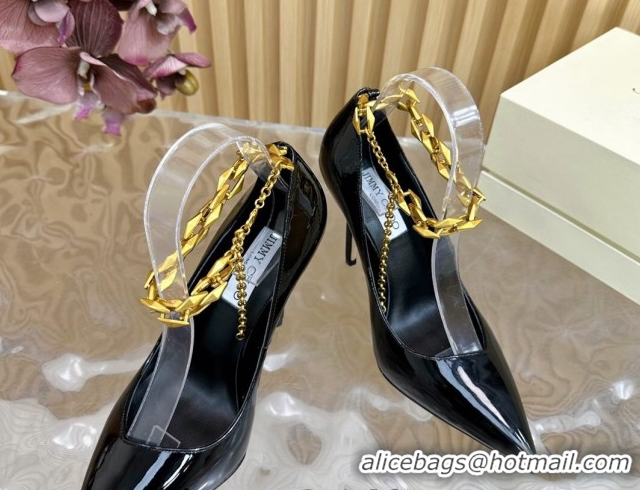 Unique Style Jimmy Choo Patent Leather Heel Sandals 10cm with Chain Strap JC020702 Black 2026