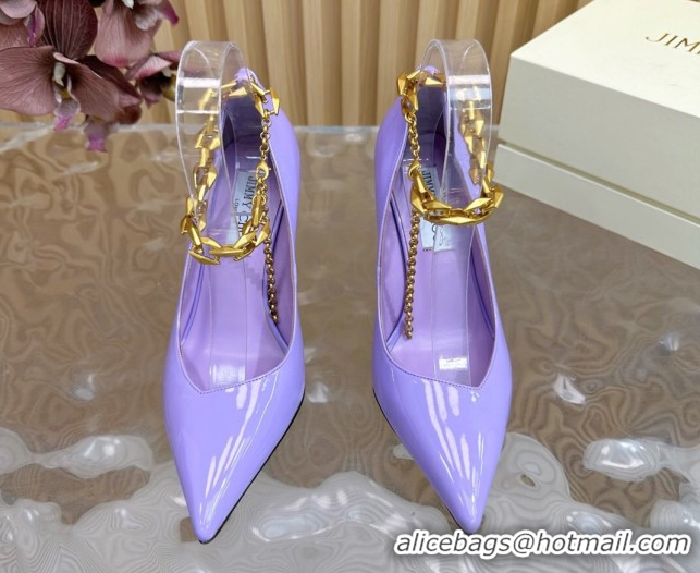 Good Quality Jimmy Choo Patent Leather Heel Sandals 10cm with Chain Strap JC020702 Purple 2026