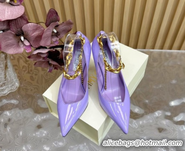 Good Quality Jimmy Choo Patent Leather Heel Sandals 10cm with Chain Strap JC020702 Purple 2026