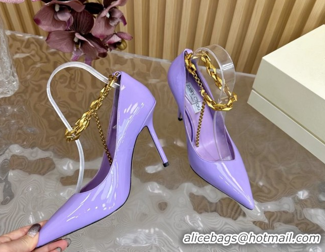 Good Quality Jimmy Choo Patent Leather Heel Sandals 10cm with Chain Strap JC020702 Purple 2026