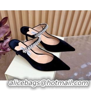 Duplicate Jimmy Choo Bing Heel Mules 6.5cm with Strass Strap in Velvet Black 2026 0724001