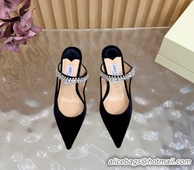 Duplicate Jimmy Choo Bing Heel Mules 6.5cm with Strass Strap in Velvet Black 2026 0724001