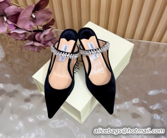 Duplicate Jimmy Choo Bing Heel Mules 6.5cm with Strass Strap in Velvet Black 2026 0724001