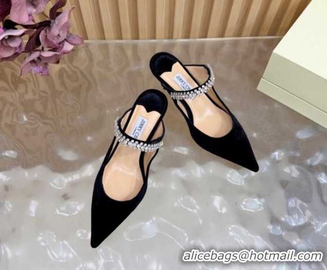 Duplicate Jimmy Choo Bing Heel Mules 6.5cm with Strass Strap in Velvet Black 2026 0724001
