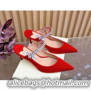 Grade Quality Jimmy Choo Bing Heel Mules 6.5cm with Strass Strap in Velvet 0724001 Red 2026