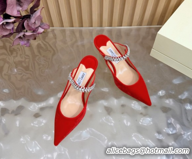 Grade Quality Jimmy Choo Bing Heel Mules 6.5cm with Strass Strap in Velvet 0724001 Red 2026