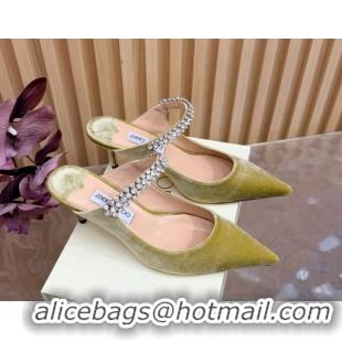Best Grade Jimmy Choo Bing Heel Mules 6.5cm with Strass Strap in Velvet 0724001 Green 2026
