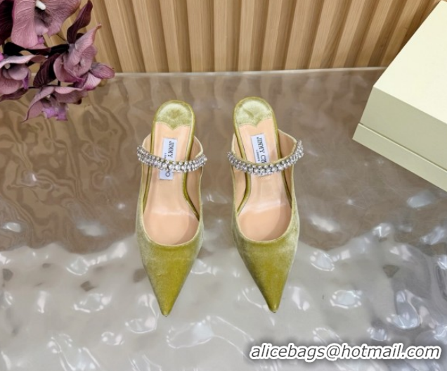 Best Grade Jimmy Choo Bing Heel Mules 6.5cm with Strass Strap in Velvet 0724001 Green 2026