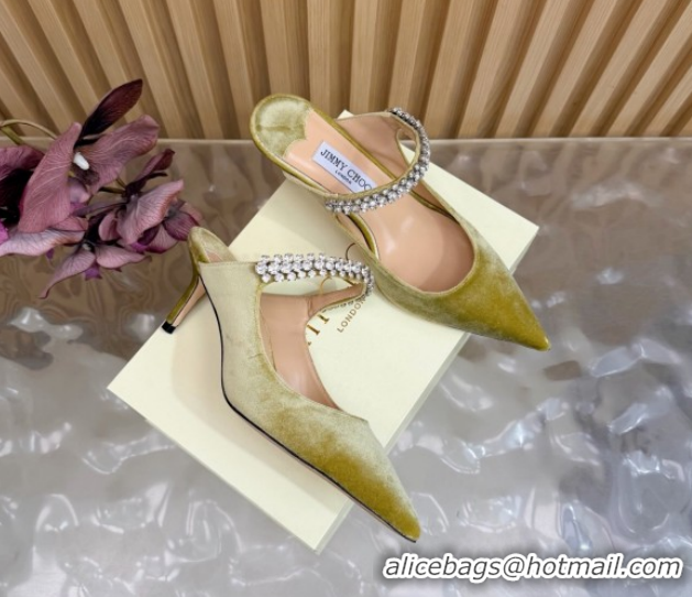 Best Grade Jimmy Choo Bing Heel Mules 6.5cm with Strass Strap in Velvet 0724001 Green 2026