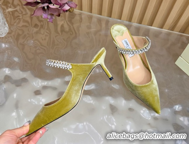 Best Grade Jimmy Choo Bing Heel Mules 6.5cm with Strass Strap in Velvet 0724001 Green 2026
