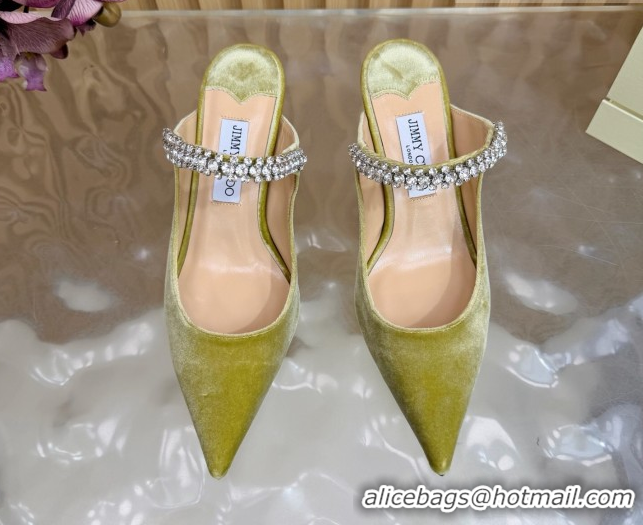 Best Grade Jimmy Choo Bing Heel Mules 6.5cm with Strass Strap in Velvet 0724001 Green 2026