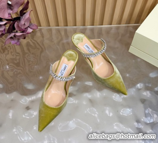 Best Grade Jimmy Choo Bing Heel Mules 6.5cm with Strass Strap in Velvet 0724001 Green 2026