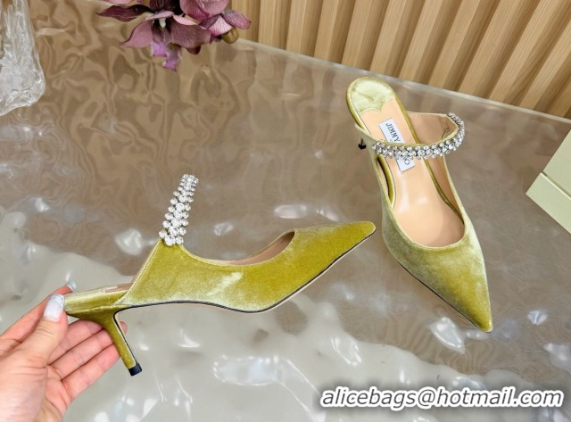 Best Grade Jimmy Choo Bing Heel Mules 6.5cm with Strass Strap in Velvet 0724001 Green 2026