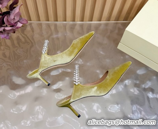 Best Grade Jimmy Choo Bing Heel Mules 6.5cm with Strass Strap in Velvet 0724001 Green 2026