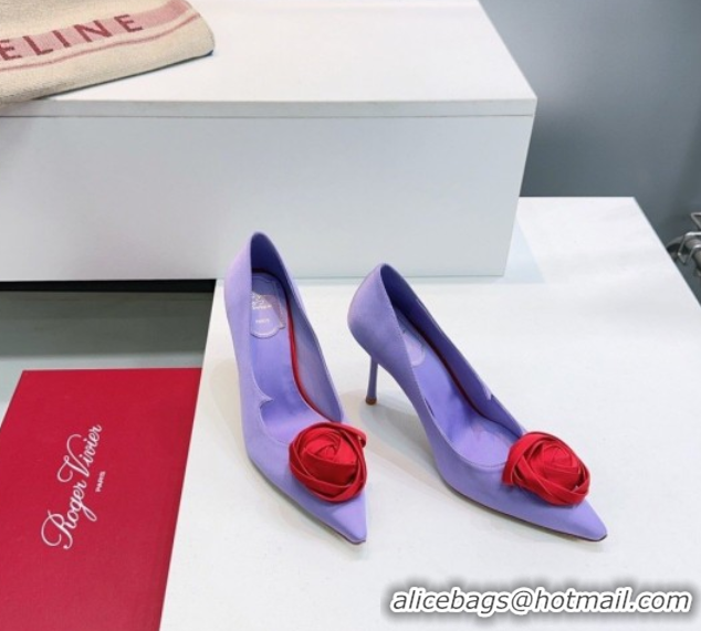 Stylish Roger Vivier Rose Pumps 10cm in Satin Purple 0225001 2026