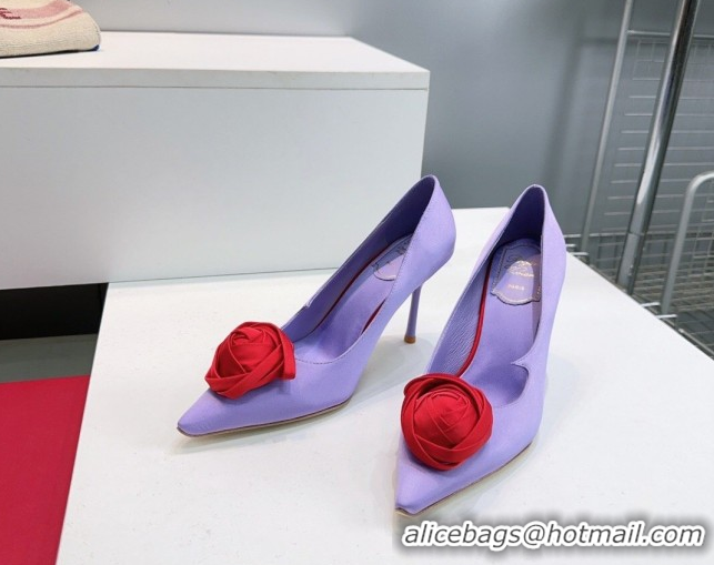 Stylish Roger Vivier Rose Pumps 10cm in Satin Purple 0225001 2026