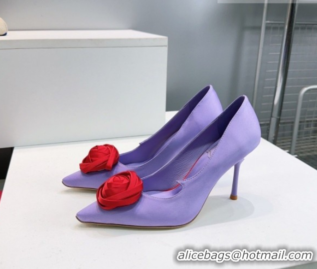 Stylish Roger Vivier Rose Pumps 10cm in Satin Purple 0225001 2026