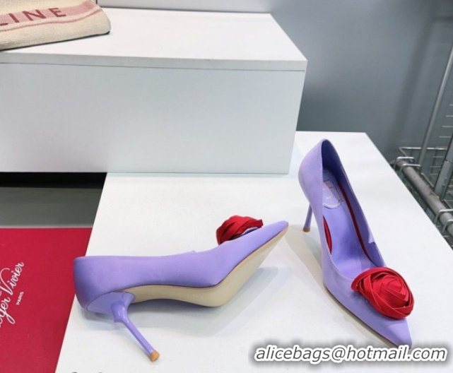 Stylish Roger Vivier Rose Pumps 10cm in Satin Purple 0225001 2026