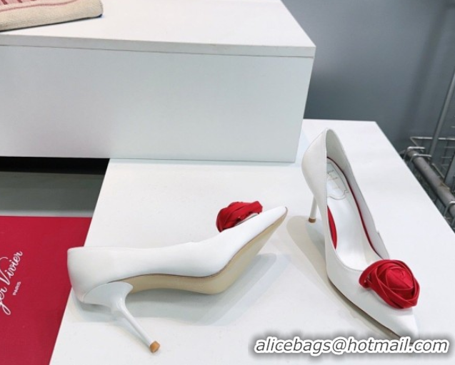 Top Grade Roger Vivier Rose Pumps 10cm in Satin 0225001 White 2026