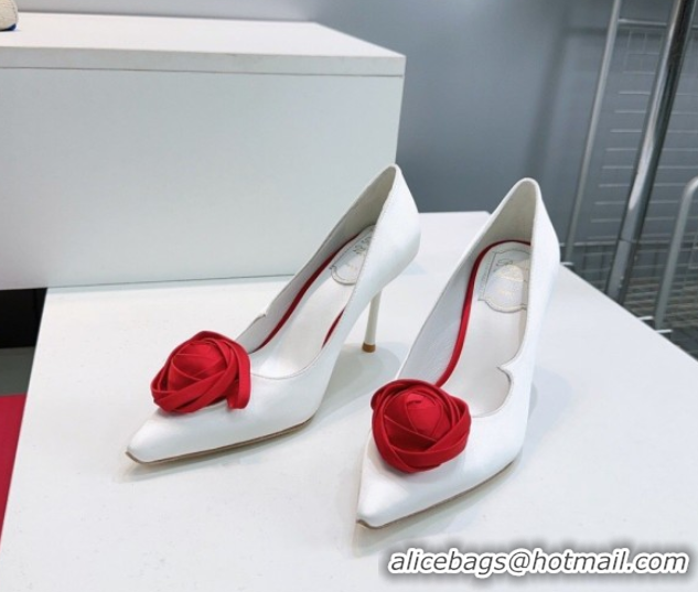 Top Grade Roger Vivier Rose Pumps 10cm in Satin 0225001 White 2026