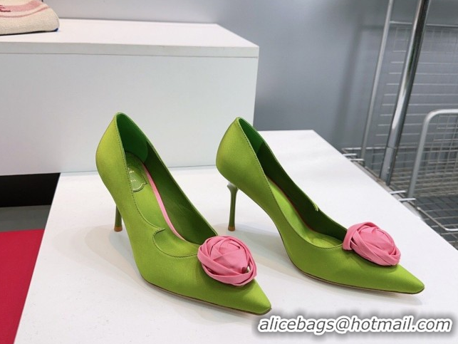 Good Looking Roger Vivier Rose Pumps 10cm in Satin 0225001 Green 2026