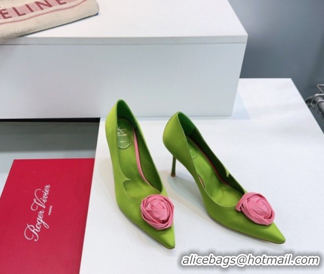 Good Looking Roger Vivier Rose Pumps 10cm in Satin 0225001 Green 2026