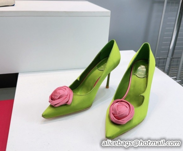 Good Looking Roger Vivier Rose Pumps 10cm in Satin 0225001 Green 2026