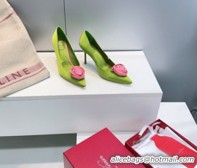Good Looking Roger Vivier Rose Pumps 10cm in Satin 0225001 Green 2026