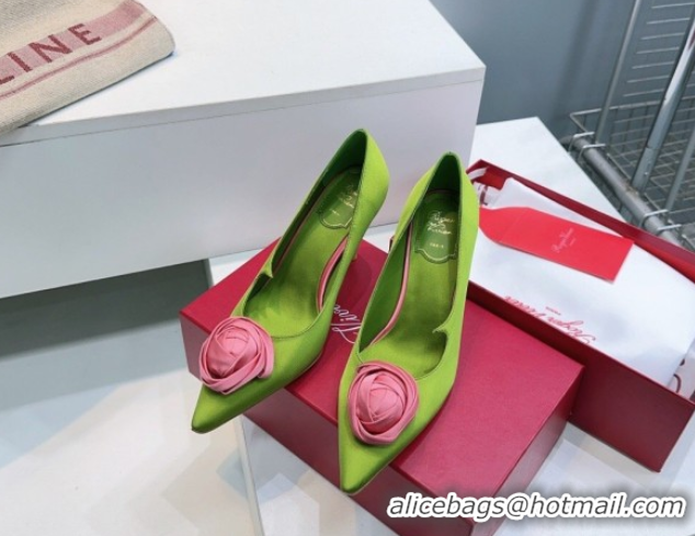 Good Looking Roger Vivier Rose Pumps 10cm in Satin 0225001 Green 2026