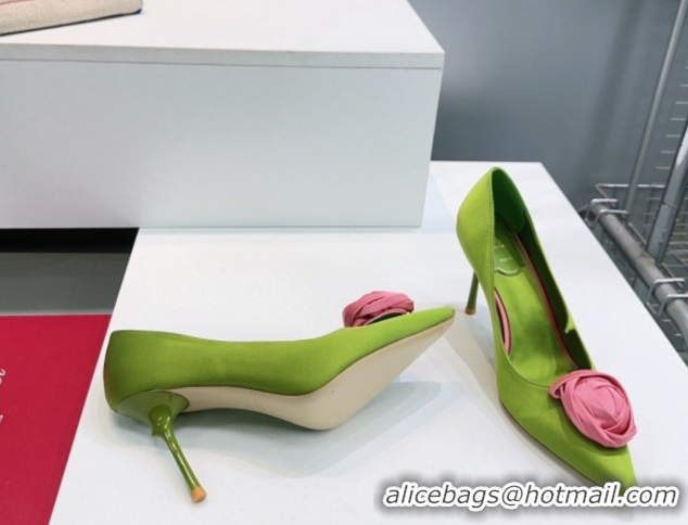 Good Looking Roger Vivier Rose Pumps 10cm in Satin 0225001 Green 2026