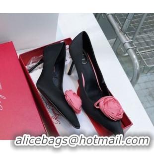 Grade Quality Roger Vivier Rose Pumps 10cm in Satin 0225001 Black 2026
