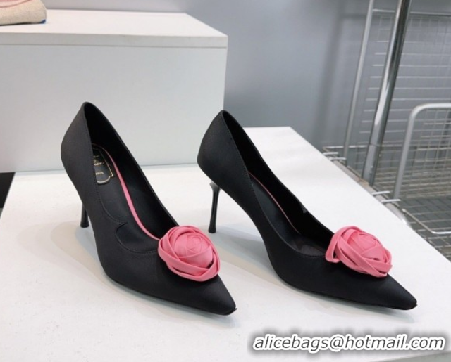 Grade Quality Roger Vivier Rose Pumps 10cm in Satin 0225001 Black 2026