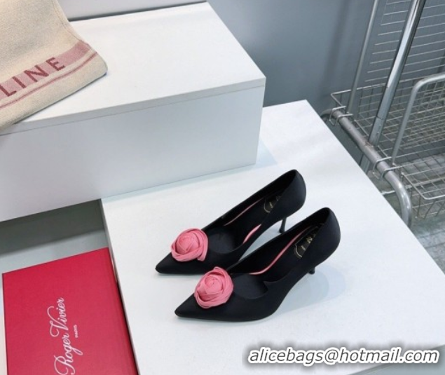 Grade Quality Roger Vivier Rose Pumps 10cm in Satin 0225001 Black 2026