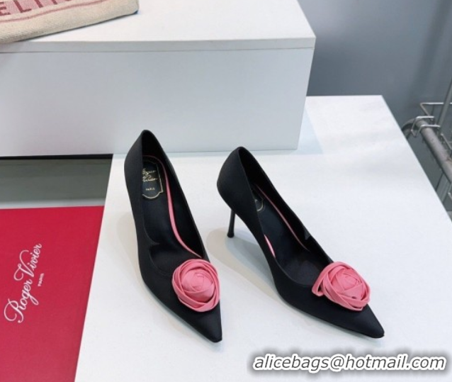 Grade Quality Roger Vivier Rose Pumps 10cm in Satin 0225001 Black 2026