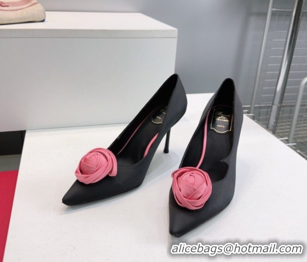 Grade Quality Roger Vivier Rose Pumps 10cm in Satin 0225001 Black 2026
