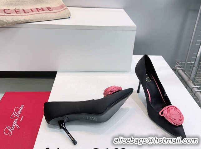 Grade Quality Roger Vivier Rose Pumps 10cm in Satin 0225001 Black 2026