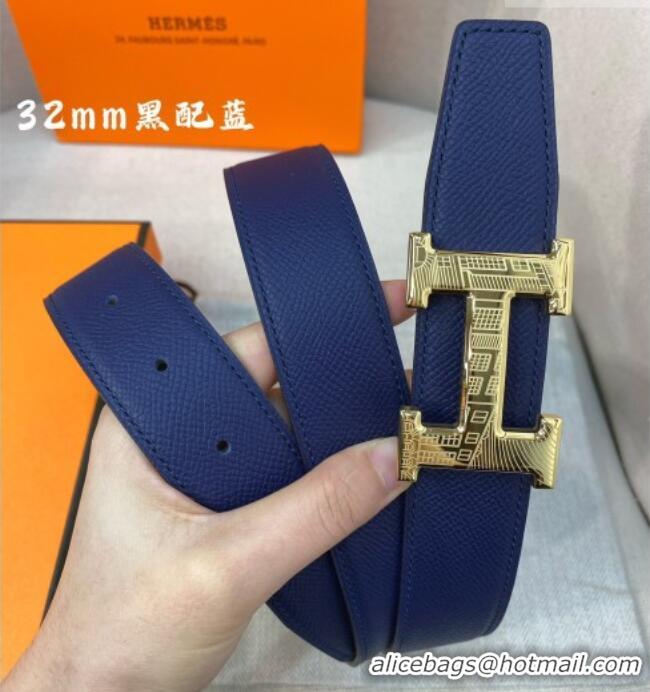 Inexpensive Hermes Constance belt buckle & Reversible Epsom leather strap 3.2cm 0314 Blue/Black 2025