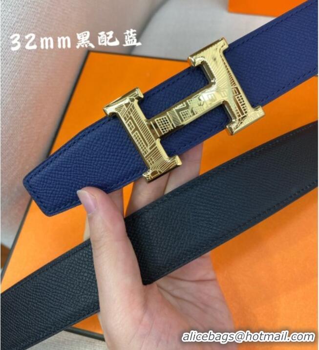 Inexpensive Hermes Constance belt buckle & Reversible Epsom leather strap 3.2cm 0314 Blue/Black 2025
