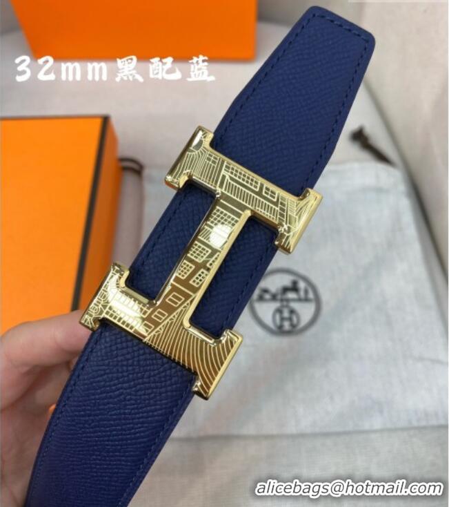 Inexpensive Hermes Constance belt buckle & Reversible Epsom leather strap 3.2cm 0314 Blue/Black 2025