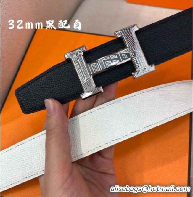 Discount Hermes Constance belt buckle & Reversible Epsom leather strap 3.2cm 0314 Black/White 2025